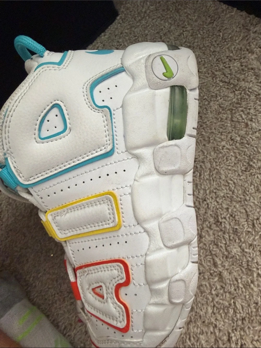 Nike White Kids Sneakers with Orange, Blue, Yellow & Green Air Jordan